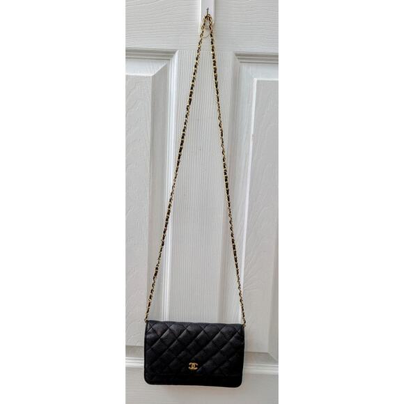 Chanel Wallet on Chain Quilted Caviar Black Authentic 7 X 5 X 2" Crossbody - Picture 2 of 16